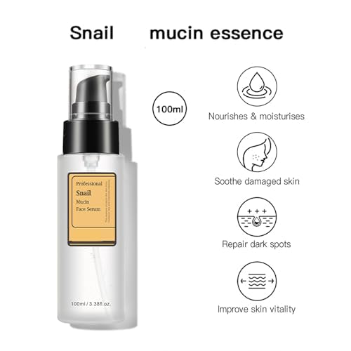 Snail Mucin Serum, Snail Secretion Filtrate, Snail Mucin Power Repairing Essence, Hydrating Serum with Snail Secretion Filtrate Sodium Hyaluronate for All Skin