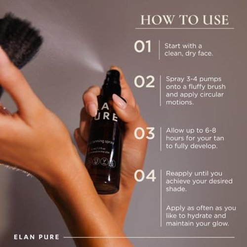 Elan Pure Face Tanning Mist, Organic Ingredients, Sunless Self Tanner, Bronzing, Hydrating, Streak-Free, Long Lasting Glow