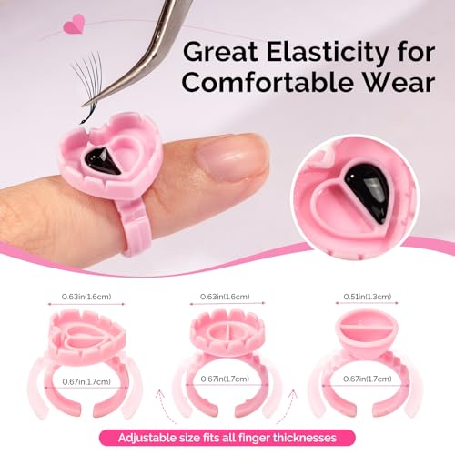 MelodySusie Glue Rings, 3 Shapes with 300PCS for Eyelash Extensions or Nail Art, Disposable Plastic Holders for Adhesive, Pigment or Gel Nail Polish, for Home DIY and Salon Tools