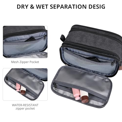 WITZMAN Canvas Toiletry Bag for Men Large Capacity Hanging Dopp kit for Men Leather Toiletries Water-resistant Bathroom Bag(A8002 Black)