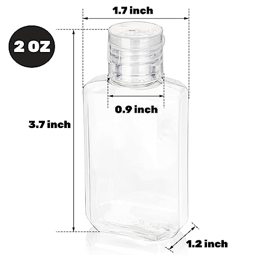 60 Pack Plastic Refillable Flip-Top Bottles, 2 OZ Clear Empty Travel Hand Sanitizer with Flip Cap, Portable Small Liquid Squeeze Container for Shampoo, Lotions, Liquid Body Soap, Creams