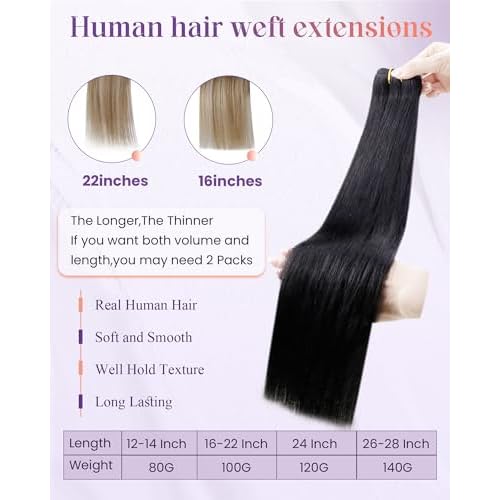 LaaVoo Sew in Hair Extensions Real Human Hair 26 Inch 140g Weft Hair Extensions Long Hair