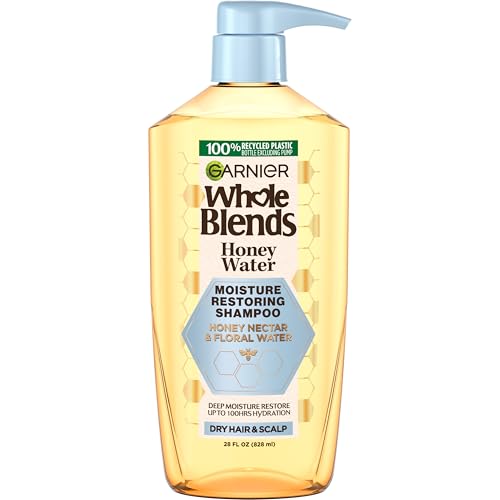Garnier Whole Blends Honey Water Moisture Restoring Shampoo, Hair Care for Dry Hair and Dry Scalp with Honey Nectar and Floral Water, 28 Fl Oz