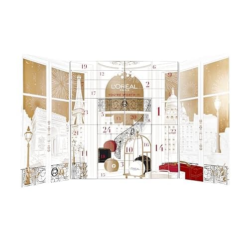 L'Oreal Paris 24 Day Beauty Advent Calendar 2025, Holiday Gift Set Includes Deluxe-Sized and Miniature Makeup, Skincare and Haircare Products