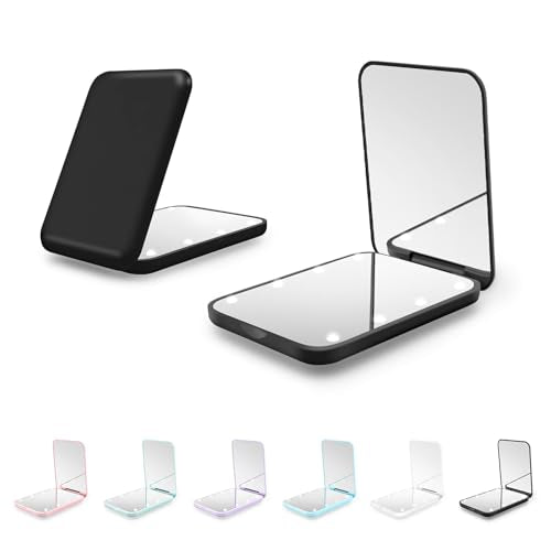 Compact Mirror, 1X/3X Magnification LED Pocket Mirror with Nternal BIattery, Pink Mini Mirror for Purse, Pocket,Travel and Present