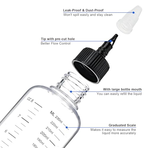 2 Pack Applicator Bottle for Hair 8.5oz Soft Squeeze Empty Oil Dispenser Hair Color Applicator Root Hair Dye PET Plastic Refillable Bottles for Salon Sylist with Graduated Scale and Twist Top