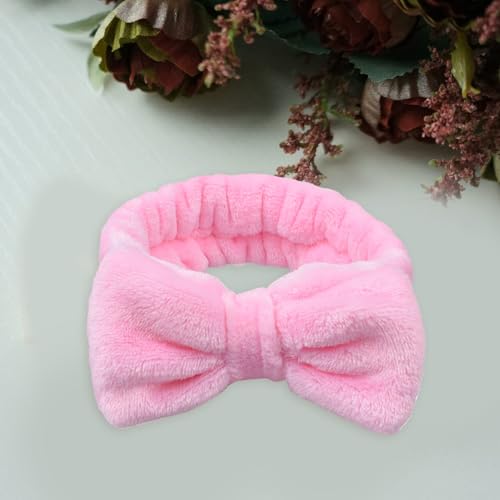 Spa Headbands,Makeup Headbands for Women,Facial Headband Bulk,Soft Coral Fleece Headband for Makeup,Cosmetic Head Wraps,Bow Hair Bands for Face Washing Shower Skin Care (pink, 25pcs)