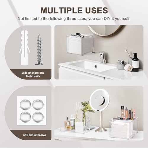 Disposable Facial Towels Storage Box - Acrylic Container Compatible With Clean Skin Club Clean Towel XL - Wall-Mounted Makeup Organizer With Drawer (Excluding Facial Towels)