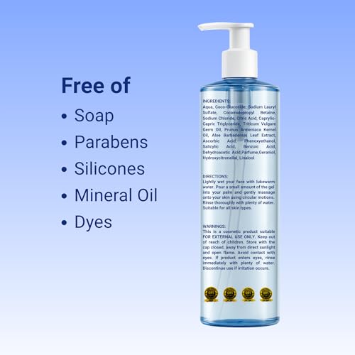 Purifying Face Cleansing Gel ? Vitamin C & Aloe Vera, Anti-Aging Daily Foaming Cleanser & Makeup Remover, Soap-Free Face Wash, Oil Control, For All Skin Types, 13.52 oz (400 ml)