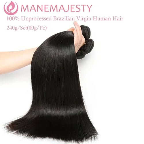 14A Virgin Human Hair Bundles 3pcs/set 240g 16 18 20 Inch Natural Color Straight Hair Extensions - Long-Lasting, BrazilianRaw Remy Human Hair for Volume & Luxurious Styles