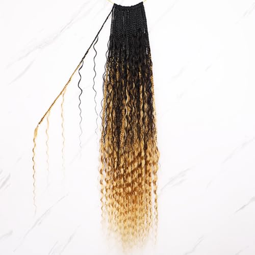 Crochet Boho Box Braids With Human Hair 1bT27# Honer Blonde Color Pre Looped Hair Goddess Box Braids With Human Hair Curly Full Ends Hair Extensions For Women 18inch 2 Pack(80 Strands)