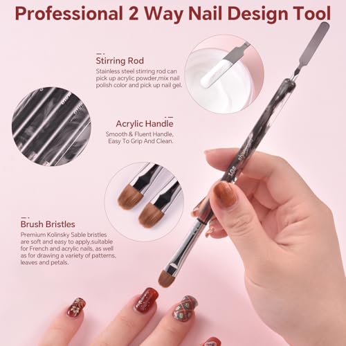 Kolinsky Sable Nail Brush French Nail Brush 2 Way Professional Gel Acrylic Nail Art Brush with Stirring Rod for French Manicure Cuticle Clean Up Nail Art Design Brush (10#)