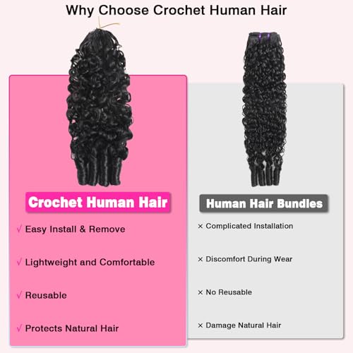 Beauty Queen Burmese Curly Crochet Human Hair 16inch 120g Knotless Pre-Separated Feather Human Crochet Hair Lightweight Reusable Remy Hair Extensions With Spiral Curl for Women Natural Black Color