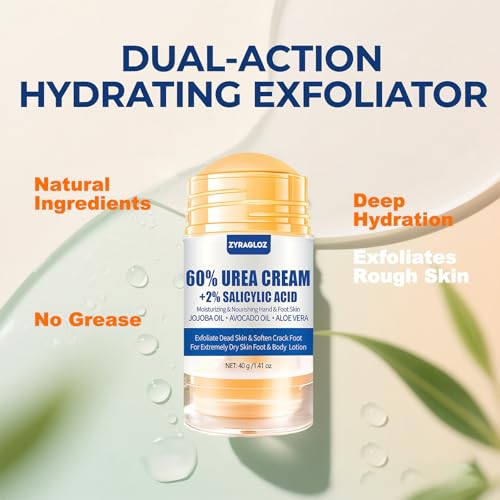 Urea Cream Stick 60% plus Salicylic Acid 2%, Maximum Strength Urea Foot Cream for Dry Cracked Heels, Feet Callus Remover, Hands Knees Exfoliating Dead Skin, Softening Skin Moisturizer Lotion