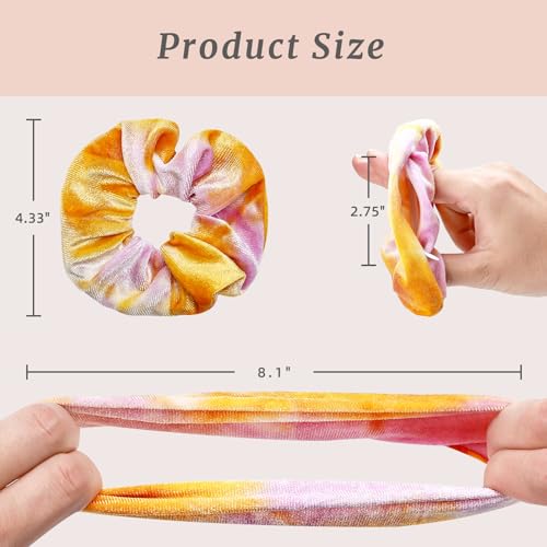 Velvet Scrunchies with Zippers Pocket, 8 Pcs Tie Dye Soft Hair Ties, Hidden Pocket Hair Scrunchies Accessories for Women Girls, Soft Ponytail Holder Secret Compartment Items (Rainbow Colors)