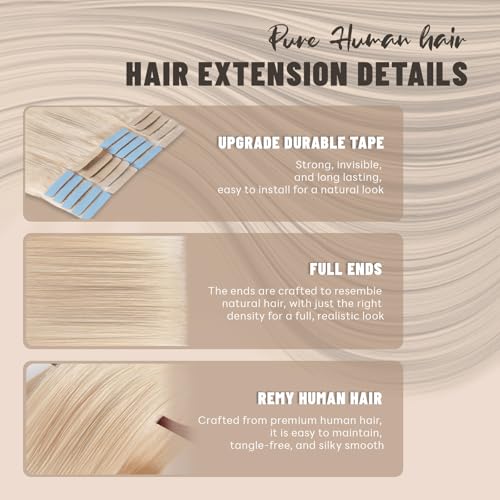 Tape in Hair Extensions Human Hair 24 Inch 50g 20Pcs Remy Human Hair Extensions Invisible Straight Seamless Tape in Extensions (24in, 50g, #18/613)