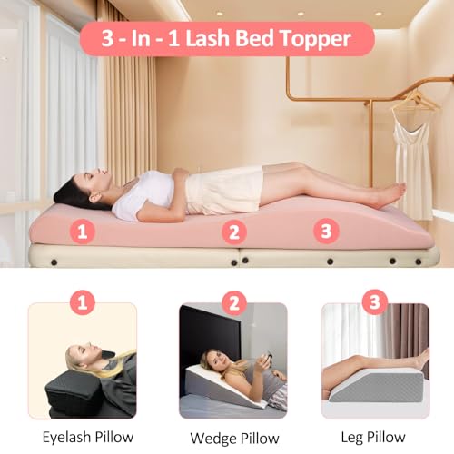 Lash Bed Foam Topper, Ergonomic Curvy Eyelash Mattress Topper for Massage Table, Beauty Salon Massage Table Padding Topper, 30D Esthetician Bed Cushion with Removable Cover (Black-60 cm)