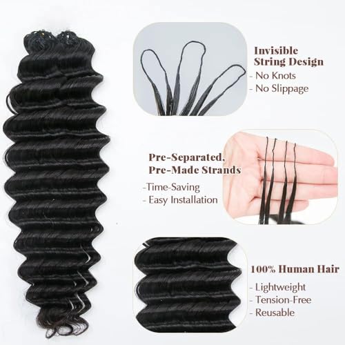100% Human Hair Knotless Pre-Separated Crochet Hair Extensions Deep Culry Feather Hair Deep Wave Feather Line Hair Extensions Natural Color 20Inch 120g