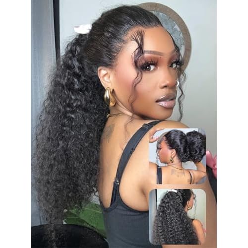 V SHOW Hidden Strap 360 Lace Front wig Human Hair with Water wave Glueless Wig Pre Plucked Pre Cut & Bleached Knots Invisible Drawstring 180% Density Brazilian Virgin Hair 20 Inch