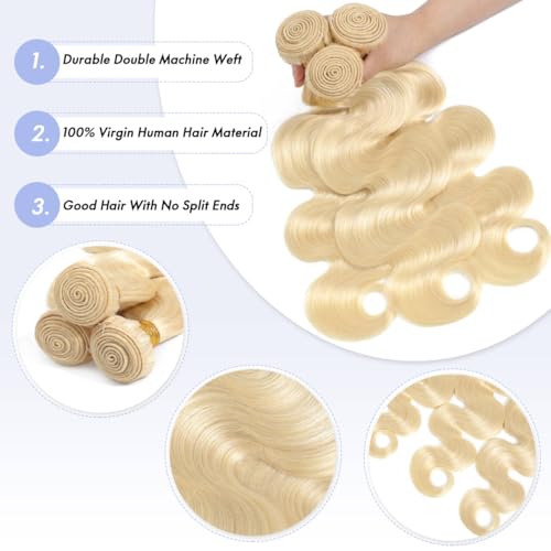 613 Bundles Blonde Bundles Human Hair 18 Inch 613 Body Wave Human Hair bundles 16A 100% Unprocessed Brazilian Virgin Hair Single Bundle No Tangle No Shedding