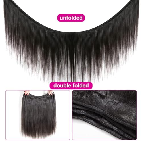 Younsolo Straight Hair Bundles Brazilian Virgin Hair Human Hair Bundles 100% Unprocessed Natural Black 4 Bundles 16 18 20 22 Inch