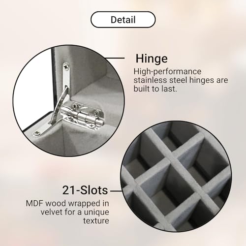 21-Slot Mirrored Lipstick Organizer, Rollerball Perfume Glass Storage box with Lid,Lip Gloss Storage for Vanity, Crushed Diamond Home Decor, 9.2''x 4.5'' x 5.15''