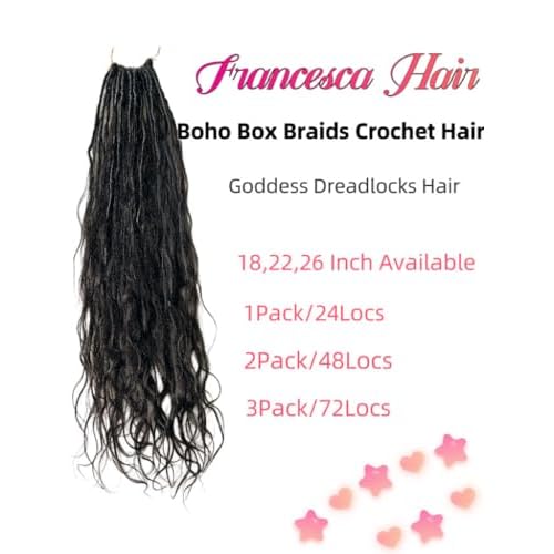 Pre-looped Crochet Boho Faux Locs with Human Hair body wave Ends Boho Hair Braids Goddess Dreadlocks Hair for Black Women Natural Color 26 Inch (Pack of 2)