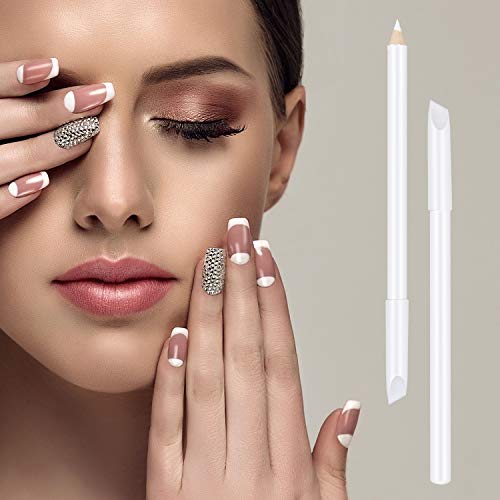 Blulu 12 Pieces White Nail Under Pencil 2-in-1 White Art Whitening Pen French Nail Pencils with Cuticle Pusher for Manicure Supplies Art DIY Design Tool