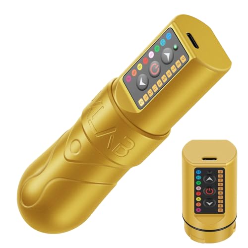DKLAB New DK-W1 Wireless Tattoo Pen Gun Kit Machine with 2 pcs 2400 Batteries Power Supply Loaded Customized Brush-less Motor for Permanent Make Up Artists (Gold, 3.5mm Stroke)