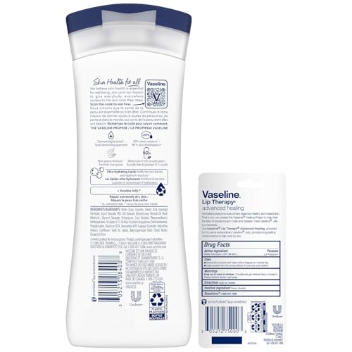 Vaseline Intensive Care Lotion, Unscented, Advanced Repair ? Non-Greasy Moisturizer for Extremely Dry Skin + Advanced Lip Therapy Tube