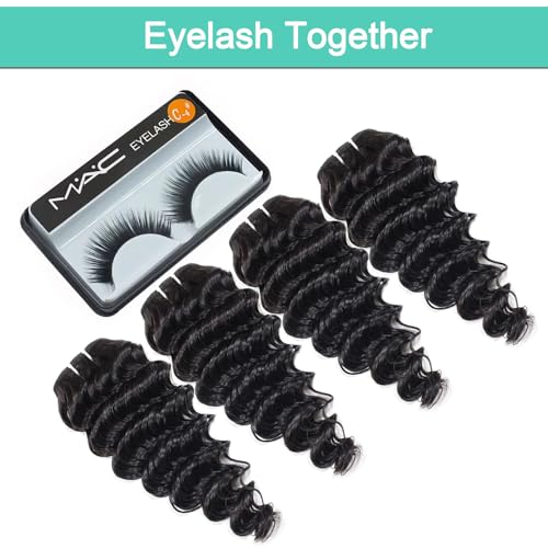 Deep Wave Human Hair bundles 14 Inch 12A Grade Brazilian Human Hair 100% Virgin Weave Bundles Human Hair for Black Women (14'' 14'' 14'' 14'')