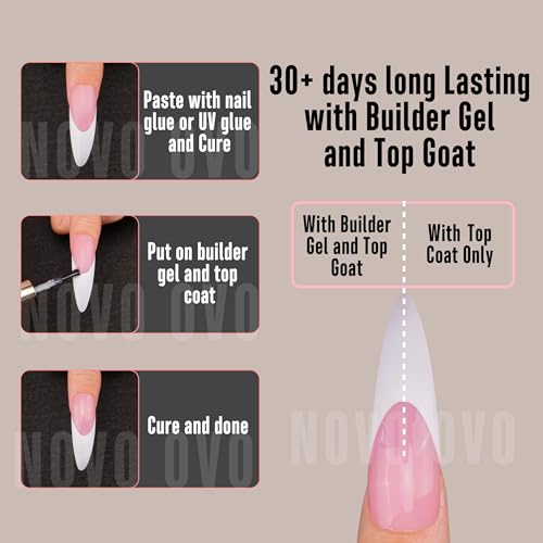 NOVO OVO Halloween XXL Curved Stiletto Almond French Tip Nail Tips, Soft Gel Extra Thick Long Acrylic Hawk Curve Fake Extension, Need Builder Gel & Top Coat, Full Cover Press on DIY 12 Sizes 240 pcs