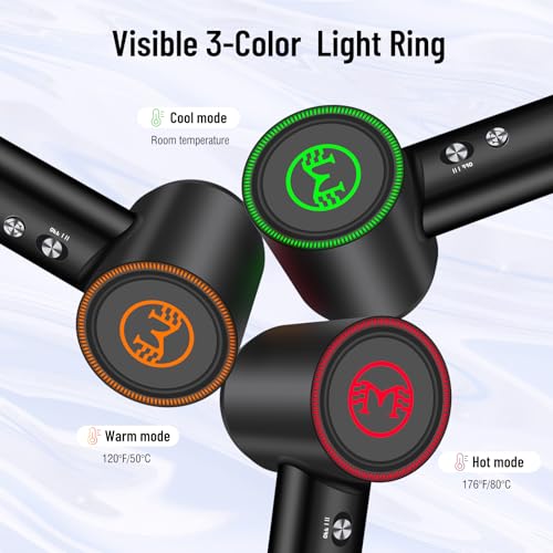 Hair Dryer - 110000 RPM High-Speed Brushless Motor Negative Ionic Blow Dryer for Fast Drying,Low Noise Thermo-Control Hair Dryer with Nozzle with Tri-Colour LED Light Ring, for Home and Travel