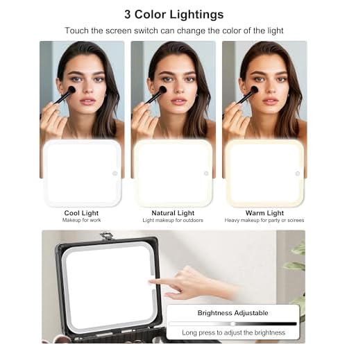 Relavel Makeup Bag with LED Mirror, Makeup Box Travel Train Case with Rechargeable Lighted Mirror & Adjustable Dividers, Cosmetic Brush Organizer Storage for Makeup Artists Gifts for Women and Girls