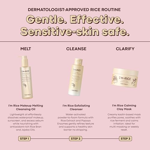 TONYMOLY I¡¯m Rice Makeup Melting Cleansing Oil ? 215ml | Gentle Cleanser for Sensitive Skin | Removes Makeup & Impurities | Rice Bran Oil + PHA | Non-Comedogenic, Fragrance-Free, Korean Skincare
