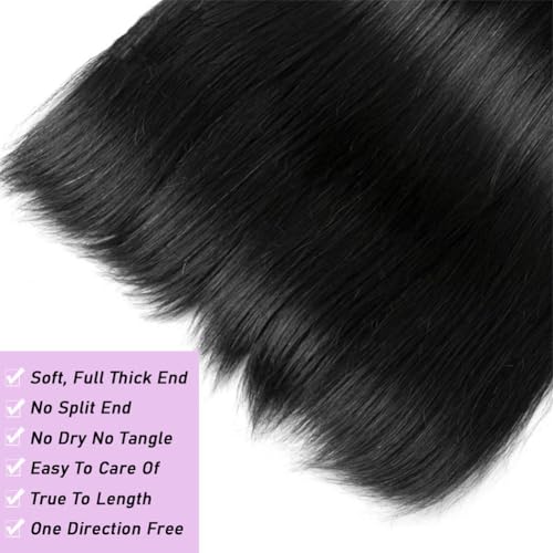 Beautymoon 3 Bundles Human Hair 26 28 30 Inch Long Straight Human Hair Bundles 100% Unprocessed Brazilian Virgin Straight Hair Extensions for Black Women Natural Color