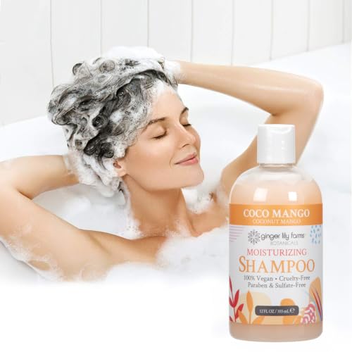 Ginger Lily Farms Botanicals Moisturizing Shampoo for All Hair Types, Coco Mango, 100% Vegan & Cruelty-Free, Coconut Mango Scent, 12 Fl Oz
