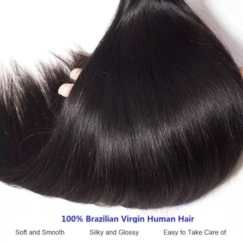 Straight Human Hair Bundles 24 24 26 26 Inch Trippy Hair Quick Weave 3 Bundles Human Hair 100% Unprocessed Raw Brazilian Virgin Hair Extensions for Black Women Natural Color