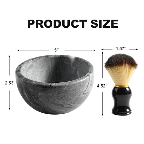 Koville Marble Shaving Soap Bowl 5'' Gray Handmade Shaving Cream Bowl, Marble Bowls For Shaving Foam, Shave Soap Bowl, Shaving Kit Bowl, Shaving Cup Gift for Men with 2 pack Shaving Brush