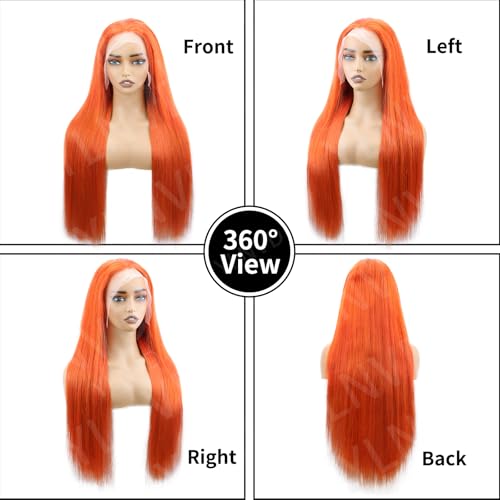 32 Inch Ginger Wig Human Hair 13X6 200% Density Ginger Orange Lace Front Wigs Human Hair 350 Colored Straight HD Transparent Lace Frontal Wigs Pre Plucked With Baby hair