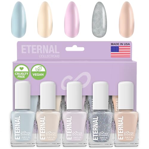 Eternal Light Blue Nail Polish Set for Women (CLASSY SPARKLY) - Glitter Nail Polish Set for Girls - Lasting & Fast Dry Light Nude Nail Polish for Home DIY Mani Pedi - Made in USA, 13.5mL (Set of 5)