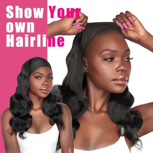 Headband Body Wave Human Hair Wig 28 Inch - None Lace Front, Machine Made, 150% Density for Black Women - Natural Color