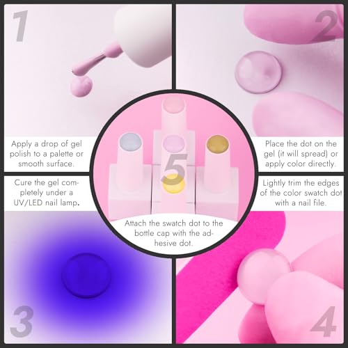 Finea 144pcs Gel Nail Polish Color Display Swatch Dots with Stickers Clear Transparent Acrylic Plastic Labels Nail Art Paint Color Analysis Chart Sample Accessories Nail Tech Must Have Salon Supplies