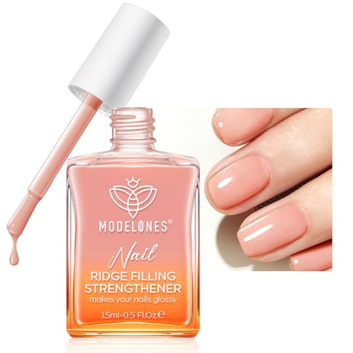 modelones Nail Strengthener and Growth Nail Hardener Extra Strong and Growth Nude Nail Polish Nail Repair for Damaged Nails Strengthening Polish Ridge Filler for Nails 15ml