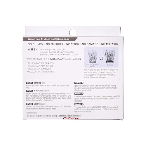 KISS Falscara DIY Eyelash Extension Lengthening Wisps - Featherlight Synthetic Reusable Artificial Eyelashes Multipack of 24 Mini Lash Clusters for that Authentic Eyelash Extension Look