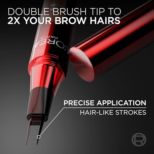 L'Oreal Paris Faux Brow, Hair-Like, Filling Eyebrow Pen with Double-Brush Tip, Fast & Precise Eyebrow Makeup, Dark Brunette, 0.04 Fl Oz