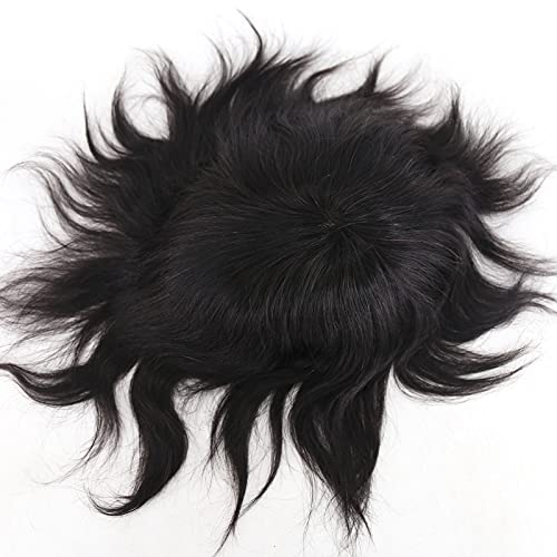 zigzag hair Mens Toupee 8x6inch Australia Toupee for Men Real Human Hair Soft Thin Skin Straight Mens Toupee Human Hair French Lace with PU around Base Men's Wig Systems Hairpiece (8x10inch, #1B)
