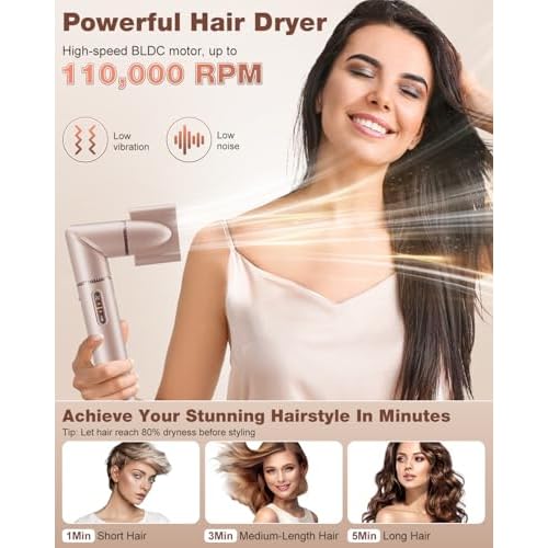7MAGIC 7 in 1 Hair Styler & Hair Dryer Brush, 110,000 RPM High-Speed Blow Dryer with Negative Ions for Frizz-Free Styling Fast Drying Curling Volumizing Straightening, Hot Air Styler with Travel Case