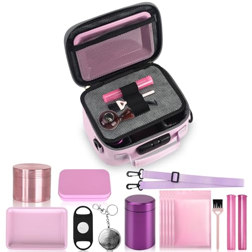 PU Leather Storage Bag with 10 PCS Accessories, Portble Organizers Locking Box Case and Great Gift for Women, Childproof Storage Container Box 9 X 6 X 4 Inches (Pink)