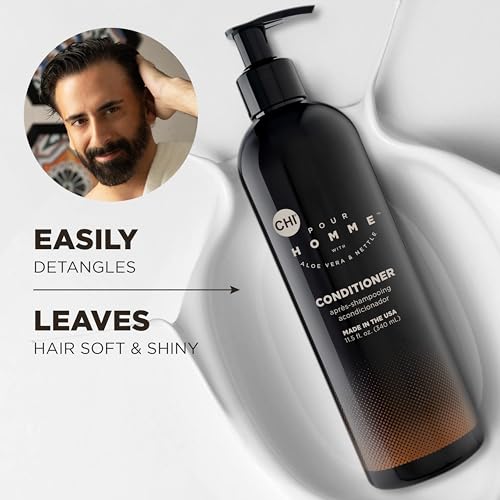 CHI Pour Homme Moisturizing Daily Conditioner For Men, Smooths & Detangles, Made With Aloe Vera & Nettle, Fresh, Woody Scent, Sulfate-Free, 25 oz